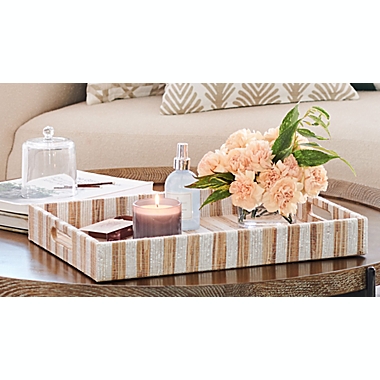 Everhome&trade; Handwoven Decorative Tray in White/Natural. View a larger version of this product image.