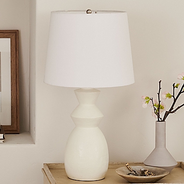 Everhome&trade; Mango Wood Table Lamp in White. View a larger version of this product image.