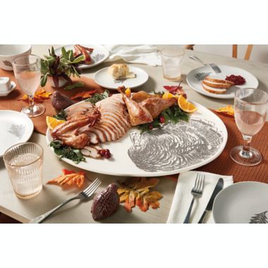 Bee & Willow&trade; 20-Inch Turkey Motif Serving Platter in White. View a larger version of this product image.