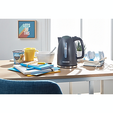 Black + Decker&trade; 1.7-Liter Rapid Boil Electric Kettle in Grey. View a larger version of this product image.