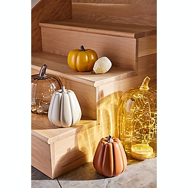 Bee &amp; Willow&trade; 16-Inch Glass LED Pumpkin in Yellow. View a larger version of this product image.