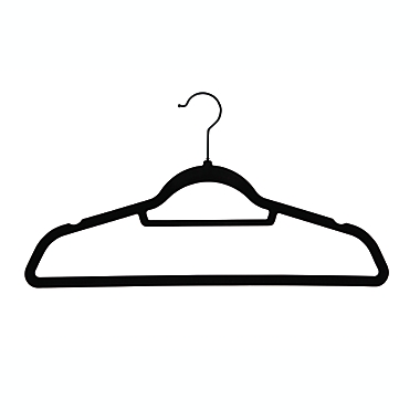 Squared Away&trade; Velvet Slim Suit Hangers in Black with Matte Black Hook (Set of 50). View a larger version of this product image.