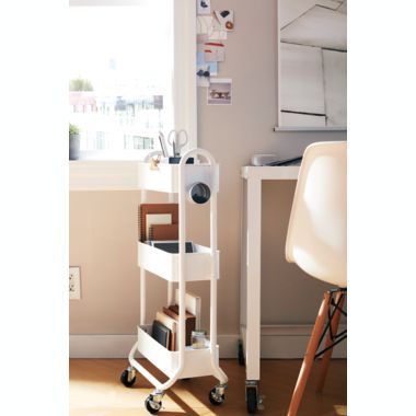 Squared Away&trade; 3-Tier Narrow Utility Storage Cart in White. View a larger version of this product image.