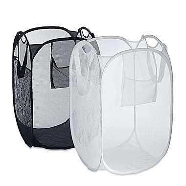 Simply Essential&trade; Mesh Pop-Up Hampers in White/Black (Set of 2). View a larger version of this product image.