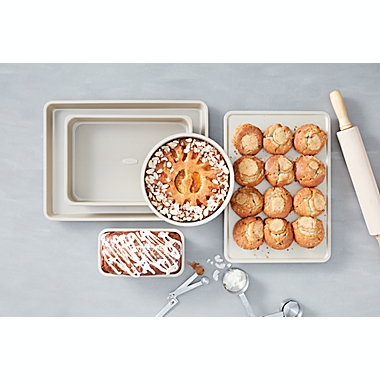 Our Table&trade; 9-Inch x 13-Inch Textured Cake Pan in Beige. View a larger version of this product image.