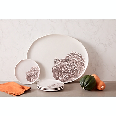 Bee & Willow&trade; 20-Inch Turkey Motif Serving Platter in White. View a larger version of this product image.