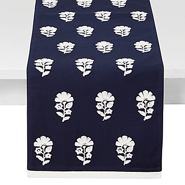 Everhome&trade; Embroidered Floral 90-Inch Table Runner in Navy/White. View a larger version of this product image.