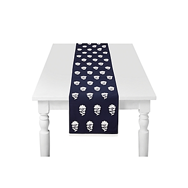Everhome&trade; Embroidered Floral 90-Inch Table Runner in Navy/White. View a larger version of this product image.