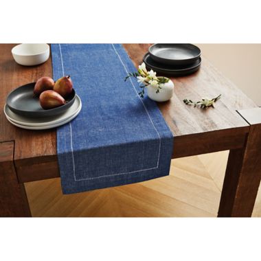 Our Table&trade; Hemstitch 90-Inch Table Runner in Sodalite Blue. View a larger version of this product image.