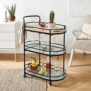 Studio 3B&trade; 3-Tier Oval Metal Bar Cart in Black. View a larger version of this product image.