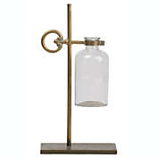 Urban Trends Collection Metal Bud Vase Holder with Side Round Handle and Suspended Glass Bottle Vase on Rectangle Base Metallic Finish Gold