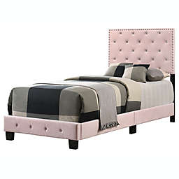 Passion Furniture Wooden Suffolk Pink Twin Panel Bed with Slat Support