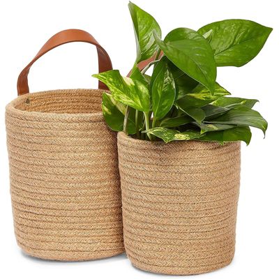 Woven Jute Lined Rope Hanging Tapered House Plant Planter Basket Pot Indoor 