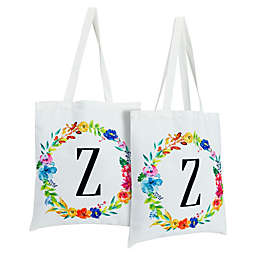 Okuna Outpost Set of 2 Reusable Monogram Letter Z Personalized Canvas Tote Bags for Women, Floral Design (29 Inches)