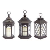 Melrose Decorative Lanterns W/Led Candle (Set Of 3) W/6 Hour Timer 13"H Plastic/Glass