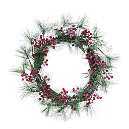 Contemporary Home Living Berry Christmas Wreath, Brown and Red 20-Inch