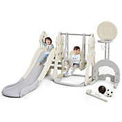 Slickblue 6-in-1 Slide and Swing Set with Ball Games for Toddlers-White