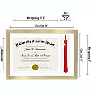 Americanflat 11x16 Graduation Frame with Mat for 8.5x11, Displays 8.5x11 Diploma and Tassle, Gold