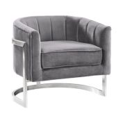 Saltoro Sherpi 18 Inch Velvet Upholstered Curved Modern Accent Chair, Gray-