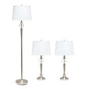 Elegant Designs Brushed Nickel 3 Pack Table Lamp Set with Crystal Accented Base (2 Table Lamps, 1 Floor Lamp)