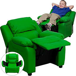Flash Furniture Deluxe Padded Contemporary Green Vinyl Kids Recliner With Storage Arms - Green Vinyl