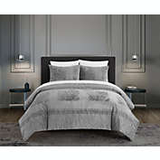 Chic Home Amara Comforter Set Embossed Mandala Pattern Faux Fur Micromink Backing Bedding - Pillow Shams Included - 3 Piece - King 104x92", Grey