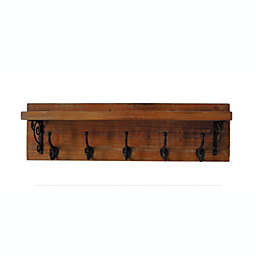 TX USA Victoria Wooden Wall Shelf with Metal Hooks - Natural