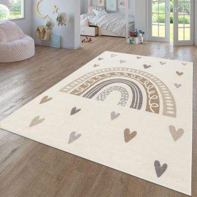 Paco Home Kids Rug with Rainbow and Hearts for Nursery in Pastel Colors