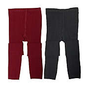 Wrapables Burgundy and Black Cotton Heart Knit Leggings for Toddlers (Set of 2) / 7-8 Years