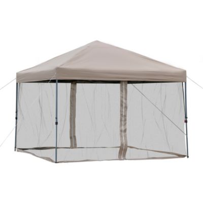 Outsunny 10' x 10' Pop Up Canopy Party Tent with Center Lift Hook Design, 3-Level Adjustable Height, Easy Move Roller Bag, Khaki