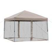 Outsunny 10' x 10' Pop Up Canopy Party Tent with Center Lift Hook Design, 3-Level Adjustable Height, Easy Move Roller Bag, Khaki