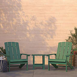 Merrick Lane Set Of 2 Riviera All-Weather Adirondack Patio Chairs with Matching Side Table in Green