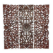 Benzara Three Piece Wooden Wall Panel Set with Traditional Scrollwork