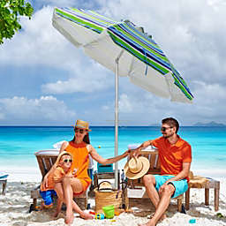 Costway 6.5 Feet Beach Umbrella with Sun Shade and Carry Bag without Weight Base-Green