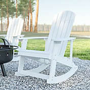 Emma + Oliver Marcy Classic All-Weather Poly Resin Rocking Adirondack Chair in White with Stainless Steel Hardware for Year Round Use