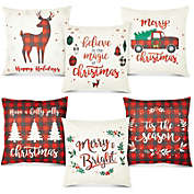 Juvale Red Plaid Christmas Throw Pillow Covers (18x18 In, 6 Pack)