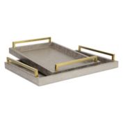 Cheungs Home Decorative Lusan Pewter Linen Patterned Vinyl Tray Set