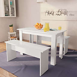 vidaXL Dining Table and Benches 3 Pieces Chipboard White