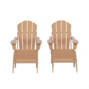 WestinTrends 4-Piece Set Classic Folding Adirondack Chair With Footrest Ottoman, Teak
