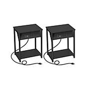 VASAGLE Side Tables with Charging Station, Set of 2 End Tables with USB Ports and Outlets, Nightstands for Living Room, Bedroom, Plug-in Series, Black