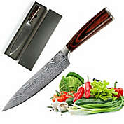 Bcbmall 8" Stainless Steel Chef knife Japanese Damascus Pattern w Gift Case Wood Handle