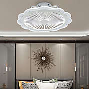 Stock Preferred 19.7" Flush Mount LED Chandelier Ceiling Fan Light w/ Remote Control in White