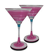 Golden Hill Studio Set of 2 Pink and Clear Retro Striped Wine Glasses 7.5 oz.