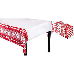 Blue Panda Red Snowflake Tablecloth for Holiday and Christmas Party (54 x 108 in, 6 Pack)