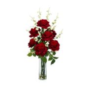 Nearly Natural Roses with Cherry Blossoms Silk Flower Arrangement, Red