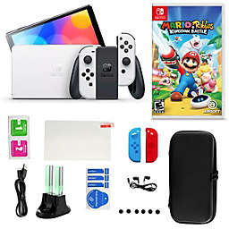 Nintendo Switch OLED White with Mario Rabbids Kingdom Battle and Accessories