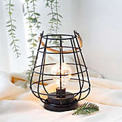 JHY DESIGN 8.5" Decorative Cage Battery Powered Table Lamp Cordless Accent Lantern in Black