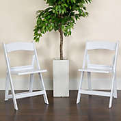 Emma + Oliver 2 Pack White Resin Slatted Party & Rental Folding Chair Indoor Outdoor