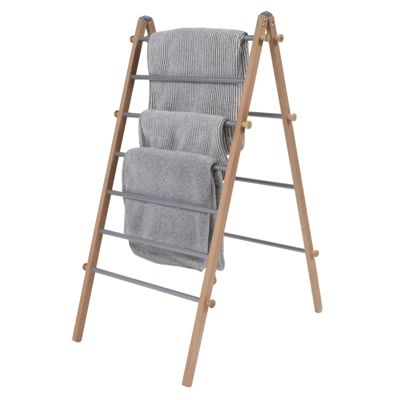 INNOKA Wooden Clothes Drying Rack, Folding Towel Ladder Stand for Laundry, Bathroom,   Indoor, Foldable & Space Saving, 22 x 27 x 42 in.