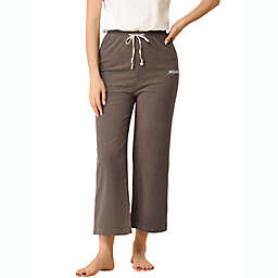 Allegra K Women's Wide Leg Bottoms Drawstring Casua Pajama Pants, XS Khaki